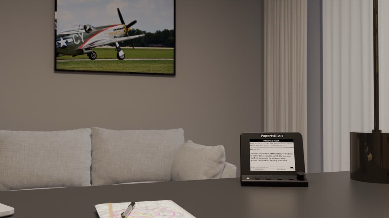 PaperMETAR on a desk with Amelia Earhart decor