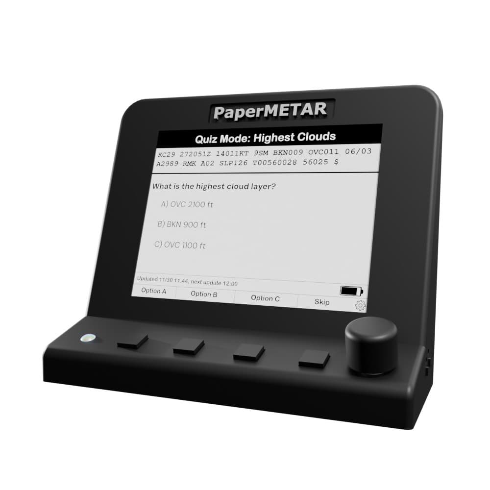 PaperMETAR displaying Quiz Mode interface