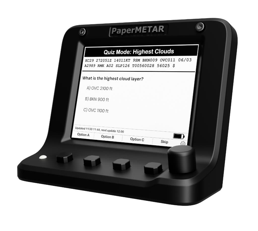 PaperMETAR displaying Quiz Mode interface